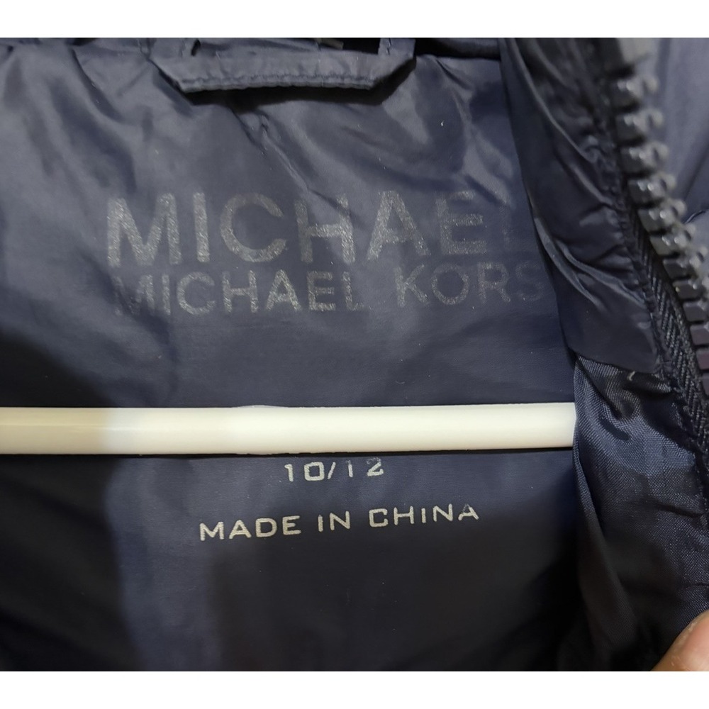 Boys Michael Kors Navy Puffer Hooded Winter Jacket Size 10-12 Soft Arms Warm EUC